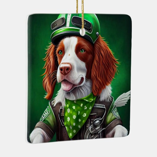 Brittany Spaniel fiets St. Patrick's Day Keramisch Ornament (Rechts)