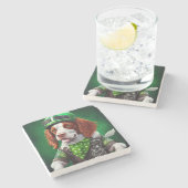 Brittany Spaniel fiets St. Patrick's Day Stenen Onderzetter (Zijkant)