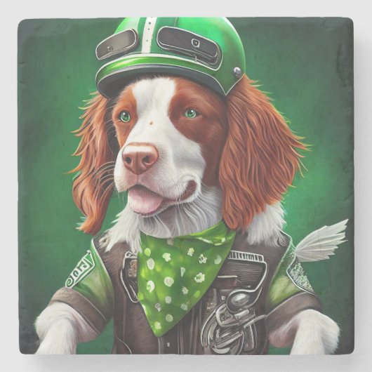 Brittany Spaniel fiets St. Patrick's Day Stenen Onderzetter (Voorkant)
