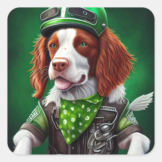 Brittany Spaniel fiets St. Patrick's Day Vierkante Sticker (Voorkant)