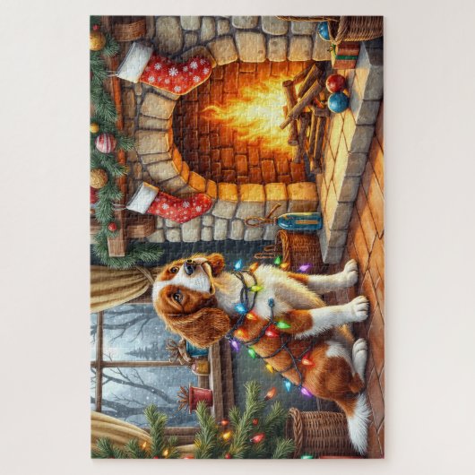 Brittany Spaniel Fireplace with Christmas Lights Legpuzzel (Verticaal)