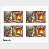 Brittany Spaniel Fireplace with Christmas Lights Rechthoekige Sticker (Vel)
