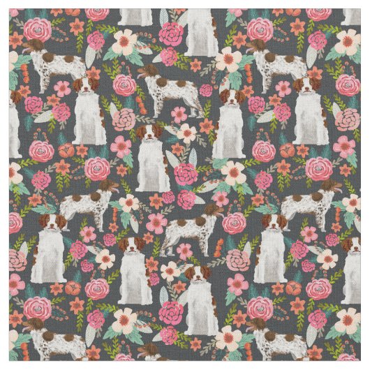 Brittany Spaniel  florals donker Stof (Close Up)
