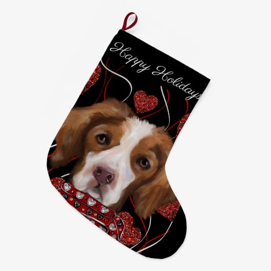 Brittany Spaniel Grote Kerstsok (Voorkant (Hangend))