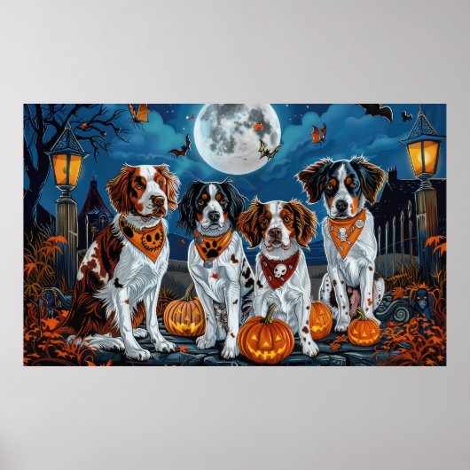 Brittany Spaniel Halloween Griezelen Poster (Voorkant)