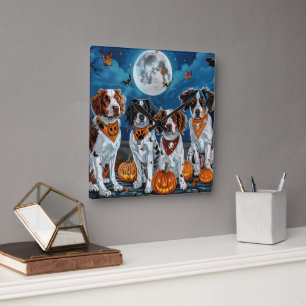 Brittany Spaniel Halloween Spokengeest Vierkante Klok