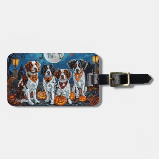 Brittany Spaniel Halloween Spooky Bagagelabel (Voorkant horizontaal)