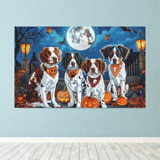 Brittany Spaniel Halloween Spooky Canvas Afdruk (Insitu (Houten vloer))