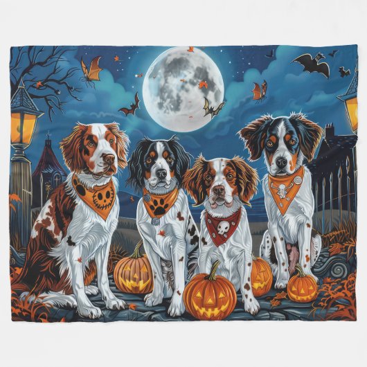 Brittany Spaniel Halloween Spooky Fleece Deken (Voorkant (Horizontaal))