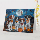 Brittany Spaniel Halloween Spooky Kaart (Gele Bloem)