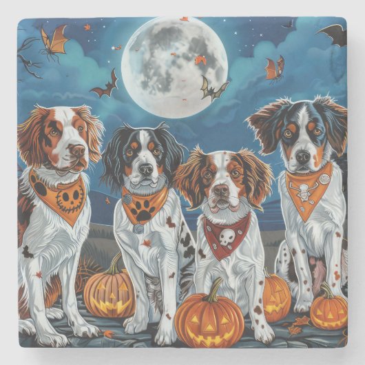 Brittany Spaniel Halloween Spooky Stenen Onderzetter (Voorkant)