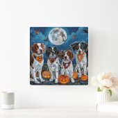 Brittany Spaniel Halloween Spooky Vierkante Klok (Huis)