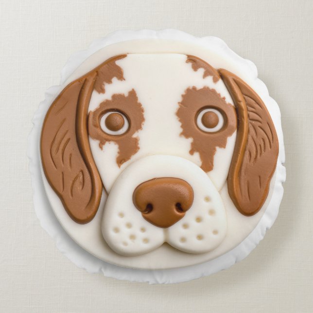 Brittany Spaniel Hond 3D Geïnspireerd Rond Kussen (Voorkant)