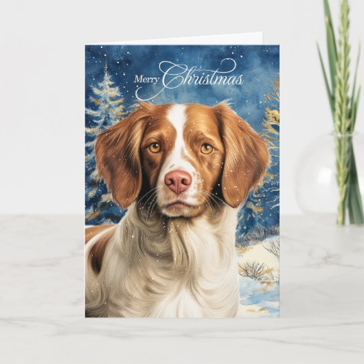 Brittany Spaniel hond bos kerstmis Feestdagen Kaart (Voorkant)