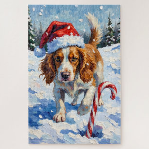 Brittany Spaniel-hond die naar Kerstsnoep wijst Legpuzzel