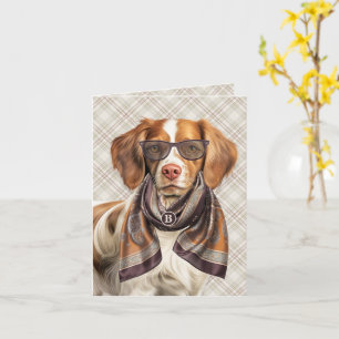 Brittany Spaniel hond en taupe geruite monogram Kaart