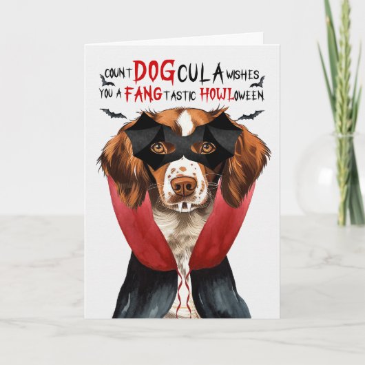 Brittany Spaniel Hond Grappig Count DOGcula Hallow Feestdagen Kaart (Voorkant)