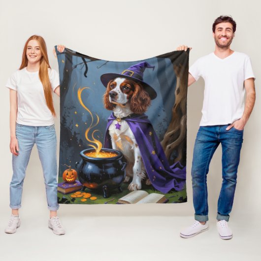 Brittany Spaniel Hond grillige Halloween Schilderi Fleece Deken (In situ)