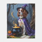 Brittany Spaniel Hond grillige Halloween Schilderi Fleece Deken (Voorkant)