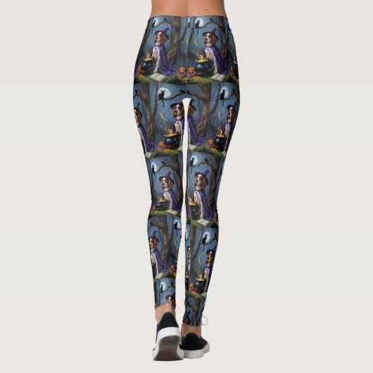 Brittany Spaniel Hond grillige Halloween Schilderi Leggings (Achterkant)