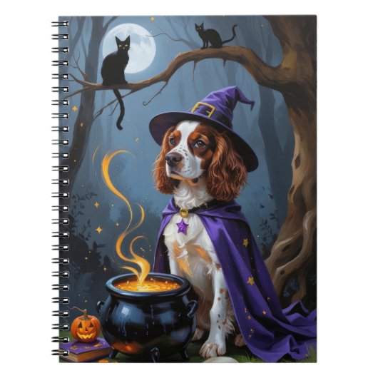 Brittany Spaniel Hond grillige Halloween Schilderi Notitieboek (Voorkant)