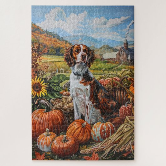 Brittany Spaniel hond herfst oogst thanksgiving Legpuzzel (Verticaal)