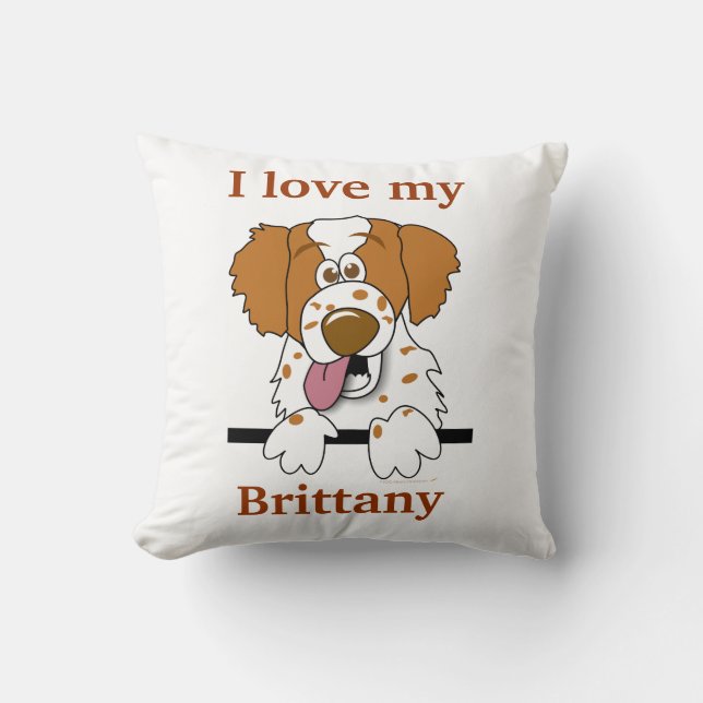 Brittany Spaniel Hond Home Decor Kussen Ik Hou Van (Voorkant)