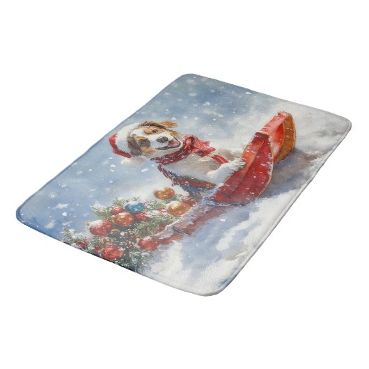 Brittany Spaniel Hond in Sledge Kerstmis Badmat (Gekanteld)