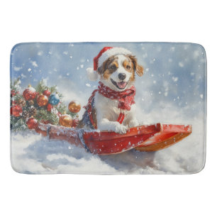 Brittany Spaniel Hond in Sledge Kerstmis Badmat