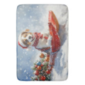 Brittany Spaniel Hond in Sledge Kerstmis Badmat (Voorkant Verticaal)