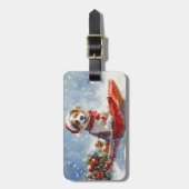 Brittany Spaniel Hond in Sledge Kerstmis Bagagelabel (Voorkant verticaal)