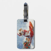 Brittany Spaniel Hond in Sledge Kerstmis Bagagelabel (Achterkant verticaal)
