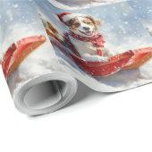 Brittany Spaniel Hond in Sledge Kerstmis Cadeaupapier (Rol Hoek)