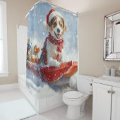 Brittany Spaniel Hond in Sledge Kerstmis Douchegordijn (In situ)