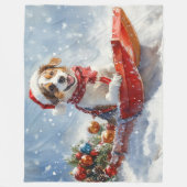 Brittany Spaniel Hond in Sledge Kerstmis Fleece Deken (Voorkant)
