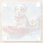 Brittany Spaniel Hond in Sledge Kerstmis Glazen Onderzetter (Achterkant)