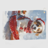 Brittany Spaniel Hond in Sledge Kerstmis Golfhanddoek (Horizontaal)