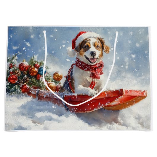Brittany Spaniel Hond in Sledge Kerstmis Groot Cadeauzakje (Voorkant)