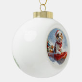 Brittany Spaniel Hond in Sledge Kerstmis Keramische Bal Ornament (Links)