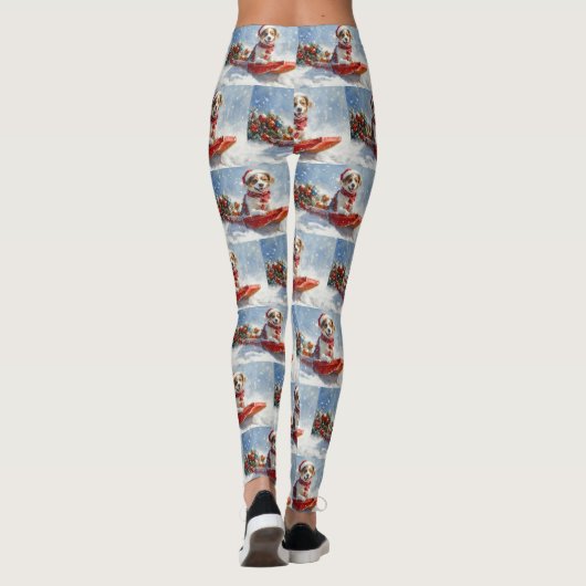 Brittany Spaniel Hond in Sledge Kerstmis Leggings (Achterkant)