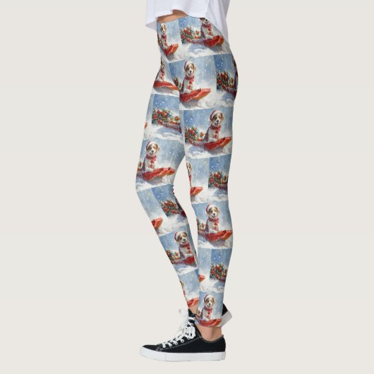 Brittany Spaniel Hond in Sledge Kerstmis Leggings (Links)