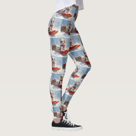 Brittany Spaniel Hond in Sledge Kerstmis Leggings (Rechts)