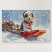 Brittany Spaniel Hond in Sledge Kerstmis Legpuzzel (Horizontaal)