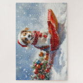 Brittany Spaniel Hond in Sledge Kerstmis Legpuzzel (Verticaal)
