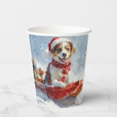 Brittany Spaniel Hond in Sledge Kerstmis Papieren Bekers (Achterkant)