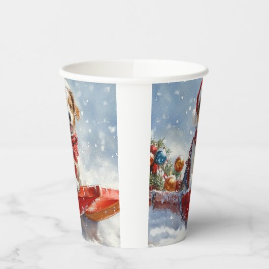 Brittany Spaniel Hond in Sledge Kerstmis Papieren Bekers (Links)