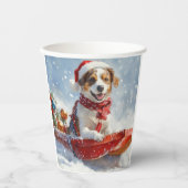 Brittany Spaniel Hond in Sledge Kerstmis Papieren Bekers (Voorkant)