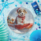 Brittany Spaniel Hond in Sledge Kerstmis Papieren Bordje (Feest)