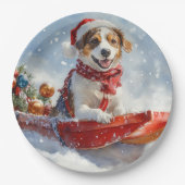 Brittany Spaniel Hond in Sledge Kerstmis Papieren Bordje (Voorkant)
