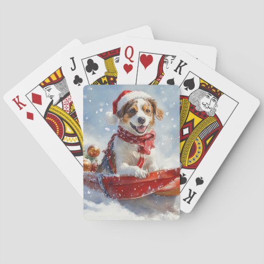 Brittany Spaniel Hond in Sledge Kerstmis Pokerkaarten (Achterkant)